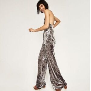 Zara House Harlow Draped Knot Halter Crushed Velvet Stretch Cami Tank M Bloggers